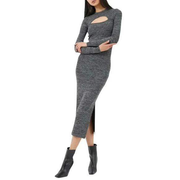 French Connection Gray Heather Sweeter Sweater Midi Dress with Cutout XS - Picture 1 of 6